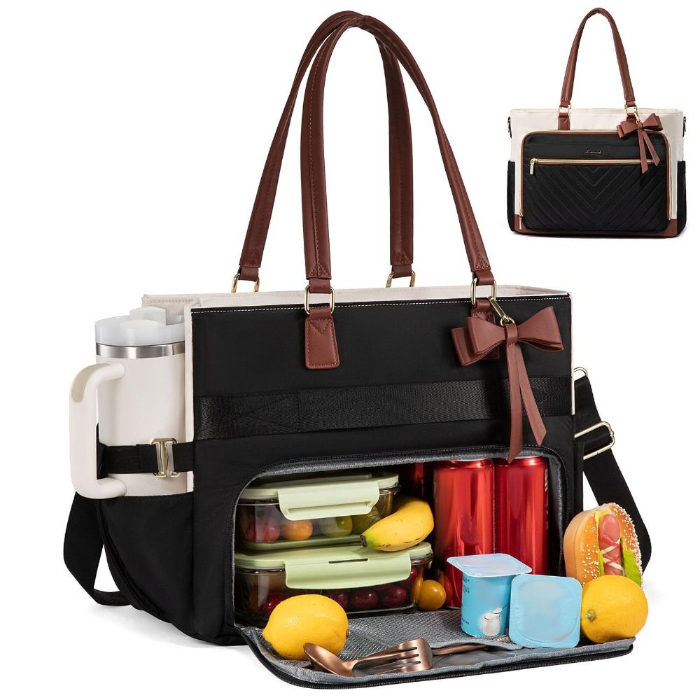 Laptop Accessories Organizer Bag - กระเป๋าใส่อาหารกลางวันแบบมีฉนวนความจุขนาดใหญ่ ดีไซน์ 3 in 1 พร้อมที่ใส่แก้ว