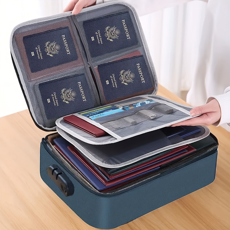 Laptop Accessories Organizer Bag - กระเป๋าเก็บเอกสารแบบล็อคได้, กระเป๋าจัดระเบียบแบบซิป 3 ชั้น พร้อมกุญแจรหัสสำหรับเอกสารแล็ปท็อป, ที่จัดระเบียบเอกสารบนโต๊ะทำงานที่ทนทานสำหรับแฟ้มสำนักงาน